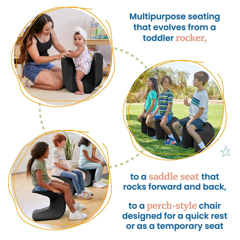 Wave Seat Perch Stool 14 To 15.1 Inch Seat Height Flexible Seating For Classrooms Black 2 Pack Kid Friendly Ergonomic Multi Mode Stool That Evolves From Inverted Rocker To Saddle Seat To Perch