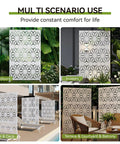 72 Inch Tall Metal Privacy Screen Three Panel Outdoor Freestanding Privacy Panel For Patio Backyard Deck With Anti Tipping Kit Weather Resistant Steel And Easy DIY Assembly Modern Geometric Design In White