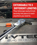 3-Piece Extendable Ratchet Set With Telescoping Handles And 180 Degree Pivoting Flex Heads in engine bay
