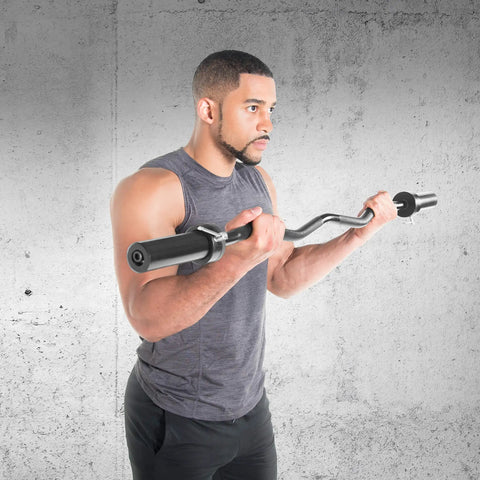 47 Inch Olympic EZ Curl Bar From Classic Series Black used for arm workout