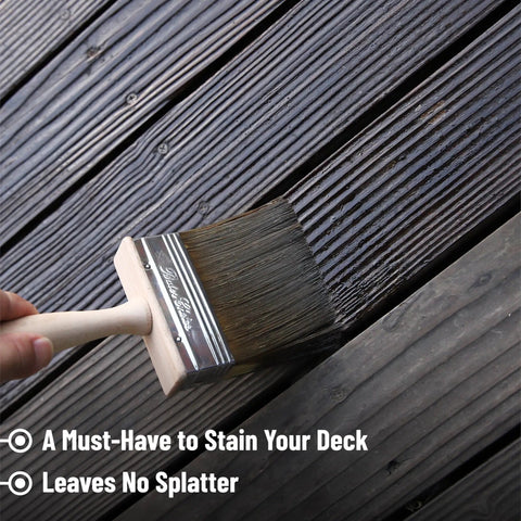 Wide 5 Inch Deck Stain Brush With Wooden Handle For Smooth, Even Application Of Stains On Wood Surface