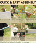Assembly steps for 5 Person Beach Tent Sun Shelter With UPF50+ Protection, 8x7 Ft Portable Beach Canopy, shown on grass