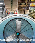30 Inch High Velocity Wall Mount Fan For Industrial And Commercial Use Oscillating 2 Speed Delivers Up To 8400 CFM 1100 RPM in various settings