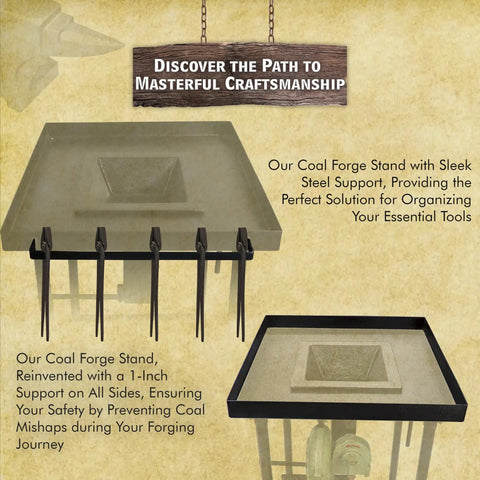 Top view of heavy duty steel Coal Forge Stand with Fire Pot and Hand Blower Blacksmith Starter Kit
