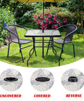 Easy Fit Patio Table Umbrella Hole Ring Plug Cap Set For Outdoor Parasol Hole Cover Insert Pole Replacement Stabilizer Parts Black Designed To Fit 1.63 Inch Inner Ring Diameter Or Smaller For 2 Inch Holes On Glass Iron And Wood Desktops on table with garden setting