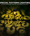 6 Pack Solar Pathway Lights with Upgraded Metal Garden Stakes casting warm white patterns on grass at night.