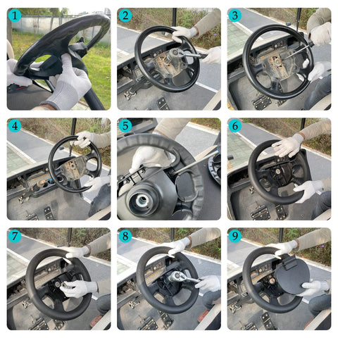 Installation of 13 Inch Golf Cart Steering Wheel For EZGO TXT RXV Medalist Shuttle Workhorse Cushman Replacement For OEM 71948G01 602979