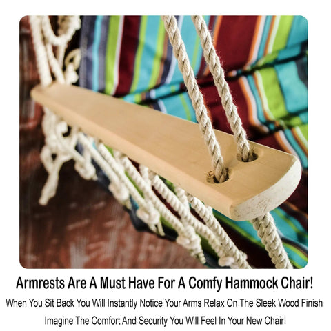 Armrest Ready Hammock Chair With 12 Pattern Options, Breathable Rope Fabric for Indoor Outdoor Swing, Tropical Stripes