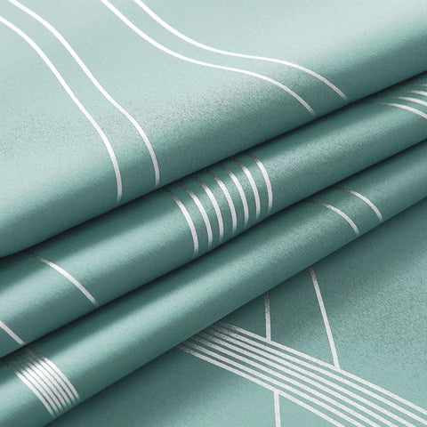 Close-up of Aqua Blue 100 Percent Blackout Curtain Panels With Wave Pattern 84 Inches Long 2 Pieces 52 Inches Wide Thermal Insulated Drapes