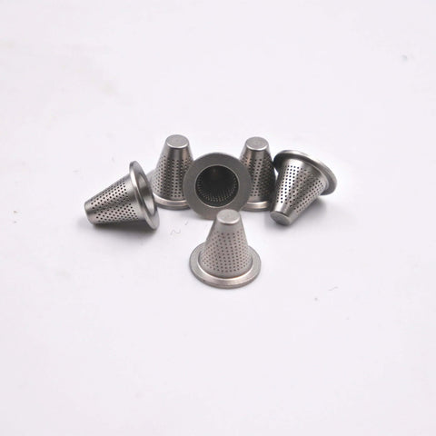 Set of six stainless steel witches-hat cone filters for waterjet short-stop filter