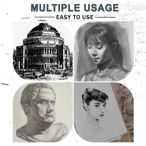 Various sketches made with Pro Grade Graphite Powder for Sketching and Art, Ultra Fine Pure Graphite, Easy Melt Color featured.