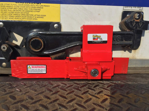 Heavy Duty Rolling Door Lock For Storage Containers Trailers And Box Trucks Maximum Security Keyed Lock Fits Roll Up Doors Up To 5 Inch Handle And One And A Quarter Inch Thick Built Tough Steel Construction Weather Resistant Easy Secure Access in use on roll-up door