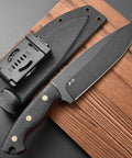 Fixed Blade Knife With AUS-10 Steel, Black Carbon Fiber Handle, Full Tang, And Sheath For Outdoor Camping And Hunting