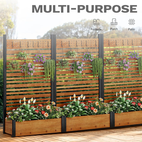 72 Inch Outdoor Privacy Fence Panel With Planter Box And Trellis For Backyard And Patio Privacy Brown Natural Wood Display