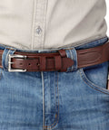 Men's Leather Belt 1.75 Inch Wide For Work Casual And Dress Built To Last Durable Brown Belt With Classic Style in jeans
