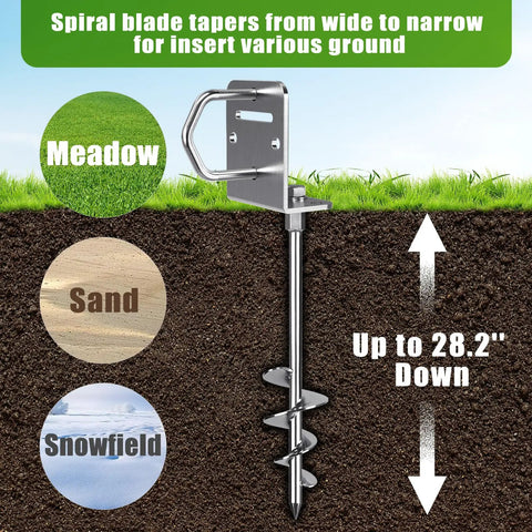 Four Pack Thirty Inch Ground Anchors Screw In Kit With L Bracket Heavy Duty Tapered Spiral Anchors ideal for various terrains