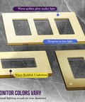 Elite Series Screwless Decorator Wall Plate In Brushed Gold showing color variations in different lighting conditions, 1-Gang.