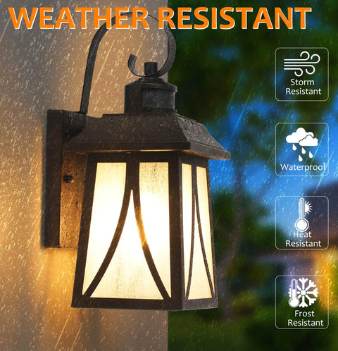 Motion Sensor Outdoor Wall Lantern With Dual Bright Modes For Entryway Porch Balcony Or Garage, E26 Filament LED Bulb Included, Oil Rubbed Bronze Finish, Weatherproof Outdoor Lighting