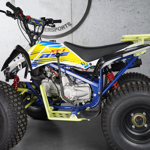 Side view of an ATV displaying the 135 Degree Universal Hand Gear Shifter Lever for ATVs And Quad Bikes Direct Replacement.