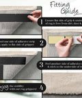 Instructions for applying 8 Pack Non Slip Rug Grips For Mats And Rugs Self Adhesive Pad Strips That Keep Rugs In Place