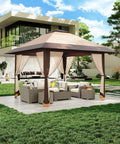 Front view of 13X13Ft Pop Up Gazebo Canopy With Double Roof Mosquito Netting Keeps Insects Out Adjustable Height UV Resistant