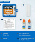Hassle Free Pool And Spa Drop Test Kit For Sodium Chloride Saltwater Testing Includes Portable Case With Easy Drop Method and test components.