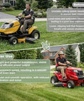 Visual comparison of lawn mowers with Aramid Replacement Drive Belt For Lawn Mower Decks Fits Woods 18879 effective use.