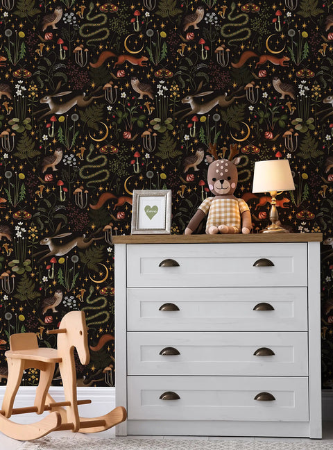 Enchanted Forest Mood Peel And Stick Wallpaper For Dark Background Decor Single Sheet 24 W By 48 H Or 24 W By 108 H Inches 2 By 9 Feet Removable Repositionable Vinyl Backed Easy To Apply