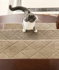 Gray cat on Non Slip Stair Treads Carpet Mats 28x9 Inches Indoor Runners For Wooden Steps Pet And Kid Safe Edging Rugs 13 Piece Set 100 Percent Polyester With TPE Backing Beige