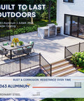 Top Shelf 6063 Aluminum Deck Railing Kit 36 Inch High By 4 Feet Wide Modular Porch Guard shown on a stylish outdoor deck.