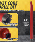 Beefy 2-1/2 Inch Wet Diamond Core Bit For Concrete And Hard Masonry, 14 Inch Drilling Depth, 1-1/4-7 Arbor