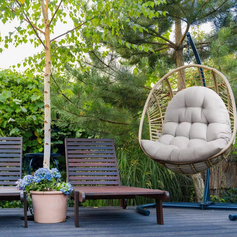 Thick Egg Chair Cushion Replacement for Outdoor Swing with Button Tufting, PP Cotton Fill, Skin Friendly Fabric, Patio Use