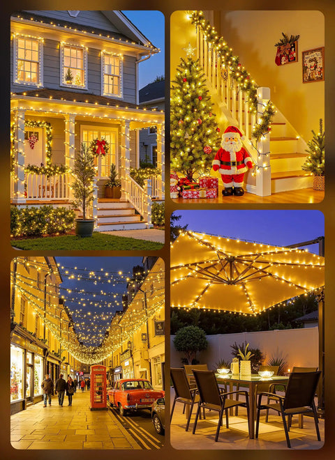 Two Pack 80 Foot 200 LED Solar String Lights Outdoor Waterproof With Eight Modes Auto On Off Warm White for varied decor