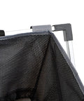 Close-up of mesh fabric and frame of Triple Laundry Basket Hamper With Three Compartments For Light Dark And Colored Clothes, Dark Gray