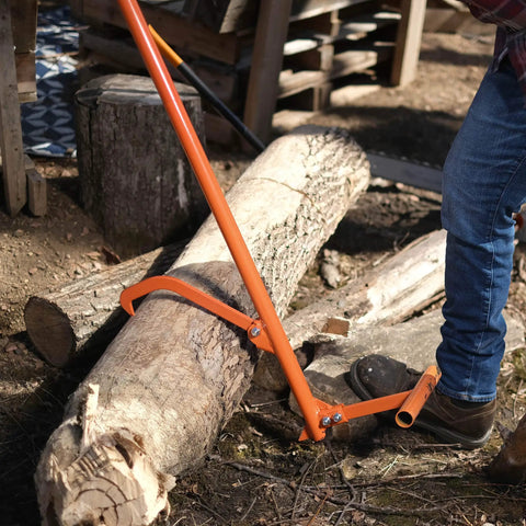 Heavy Duty Timber Jack Log Lift And Cant Hook For Felling And Logging, raises logs up to 11 inches off ground, orange handle