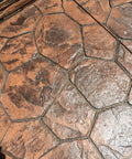 Heavy Duty 25 Percent High Solids Styrene Acrylic Concrete Sealer Brings Out Natural Color And Kills Whitening On Brick And Paved Slabs Real Deal 5 Gallon Can Protection applied on textured brown stamped concrete patio surface.