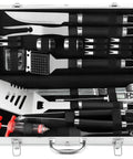 24 Piece BBQ Tool Set With Meat Thermometer And Injector In Extra Thick Stainless Steel Includes Spatula Fork Tongs Cleaning Brush Skewers And Aluminum Case The Ultimate Grill Gear For Men And Outdoor Cooking