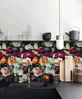 Kitchen backsplash with Peel And Stick Floral Wallpaper Rose Daisy Removable Mural For Walls Easy No Mess Vinyl Wall Decor.
