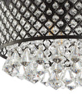 Close-up of Three Light LED Flush Mount Ceiling Light With Dimmable Metal Trellis And Crystal Drops Modern Glam Chandelier