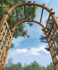 Golden Brown Cedar Arbor With Lattice To Help Climbing Plants Grow 47W X 89H Garden Trellis For Vines And Flowers Natural Wood Grain