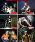 Two Pack Rechargeable Headlamp Set With LED Headlamps For Adults used in various activities: camping, cycling, and repairs