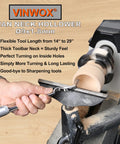 Front view of VINWOX swan-neck hollower being used on a wood lathe to hollow a spindle (carbide tool).