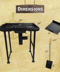 Fire Pot Coal Forge Stand With Hand Blower For Blacksmithing Starter Kit dimensions with measurements and accessories shown