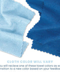 Two microfiber cleaning cloths in light blue and dark blue with textured microfiber weave.