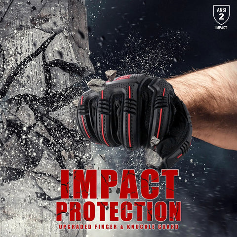 Anti Vibration Work Gloves With Grip And SBR Palm Padding For Real Relief From Tool Vibration TPR Impact Protection Heavy Duty Mens Gloves Large Size Black showing impact protection and durability.