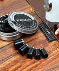 Pro Grade Leather Circle Cutter Tool Set 34-Piece Circle Punch Kit For DIY Leathercrafts With 1mm To 25mm And 30 To 60mm Sizes displayed.