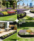 Heavy Duty Black Steel Landscape Edging Kit 20 Foot 6 Pack with Gloves 5 Inch Heavy Gauge Rounded Edge Metal Border System in garden