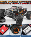 One Sixteen Scale Two Point Four GHz 4x4 Off Road RC Monster Truck Waterproof Ready To Run with rugged tires and dual batteries