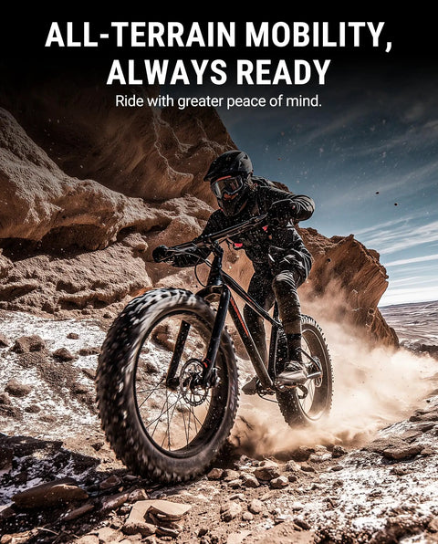Cyclist on rocky terrain using Fat Bike Tire Liner For Mountain Bikes Puncture-Resistant Protector For 20 To 29 Inch Wheels