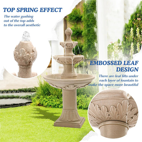 Three Tier Outdoor Water Fountain Cascade For Patio And Yard, Large Floor Standing Resin Bubbler With Pump, 48 Inch Tall, garden setting